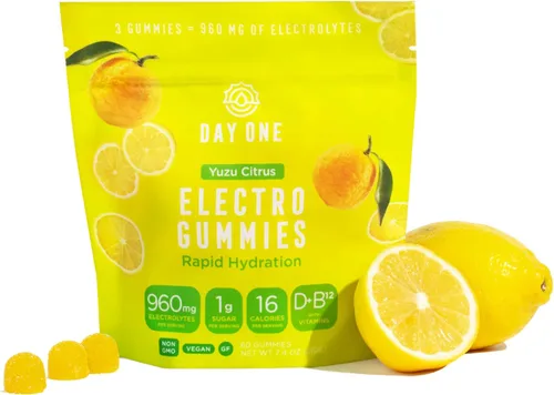 Vista 11 de Day One Electrogummies - 60 gomitas de electrolitos con sabor a frambuesa azul para hidratación y recuperación, repletas de electrolitos esenciales