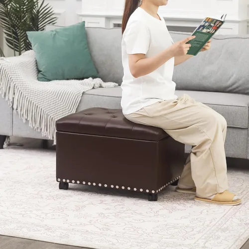 Vista 12 de Joveco Banco otomano de almacenamiento rectangular de tela, reposapiés, 24 pulgadas, moderno, copetudo, para dormitorio, asiento para entrada