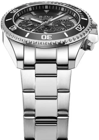 Vista 3 de Relojes para hombre, cronógrafo, acero inoxidable, impermeable, fecha analógica, de cuarzo, de negocios, relojes de pulsera, A2-plata