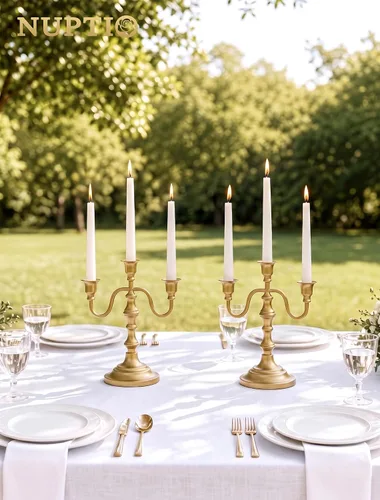 Vista 4 de NUPTIO Candelabros Gold Candelabros: Candelabro de latón con 3 brazos Juego de 2 velas cónicas para decoración de Navidad, chimenea, centros de mesa