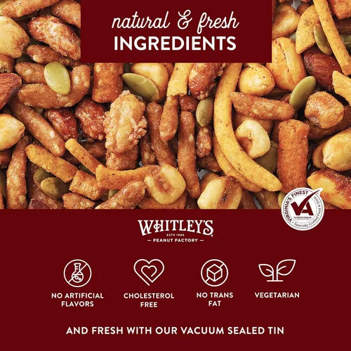Vista 4 de Whitley's 'Whit's Party Mix' - Mezcla de aperitivos dulces y picantes, palitos de sésamo, nueces de maíz, palitos cajún y nueces (lata de 36 onzas)