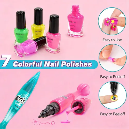 Vista 4 de Amagoing Juego de esmaltes de uñas para niñas de 7 a 12 años con secador de uñas, esmalte de uñas de secado rápido, bolígrafos de arte de uñas, uñas