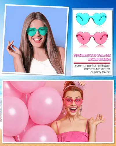 Vista 7 de Colzzy 24 Pairs Heart Shaped Rimless Sunglasses Transparent Candy Color Frameless Glasses Tinted Eyewear for Party Cosplay
