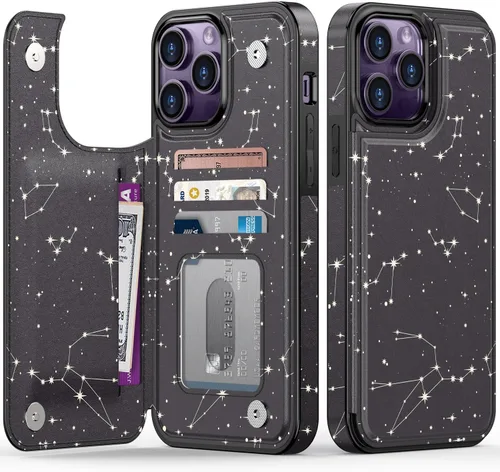 Vista 55 de LETO para iPhone 15 Pro Funda tipo cartera - Tapa tipo folio con patada - Diseños de moda - Tarjetero - Funda protectora para mujeres y niñas - 6.1