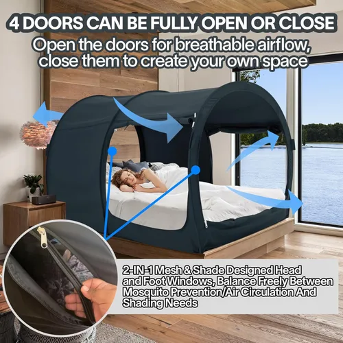 Vista 5 de LEEDOR Tienda de campaña de ensueño, toldo para cama, refugio, cabina, privacidad, cálida, transpirable, plegable, individual, matrimonialqueen