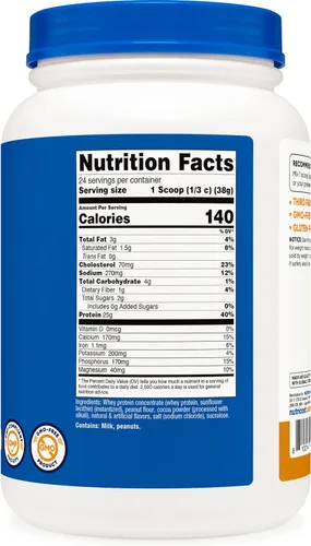 Vista 5 de Nutricost - Concentrado de proteína de suero (chocolate y mantequilla de cacahuate) 2 libras - Sin gluten y sin transgénicos