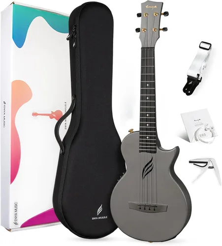 Enya Ukelele tenor de 66 cm, ukelele de viaje de fibra de carbono Acousticplus con corte para principiantes, kit de regalo con lección en línea que