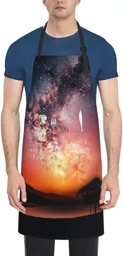 Vista 7 de Waterproof Apron with 2 Pockets Glowing Sunset Starry Sky Adjustable Bib Aprons for Cooking Kitchen