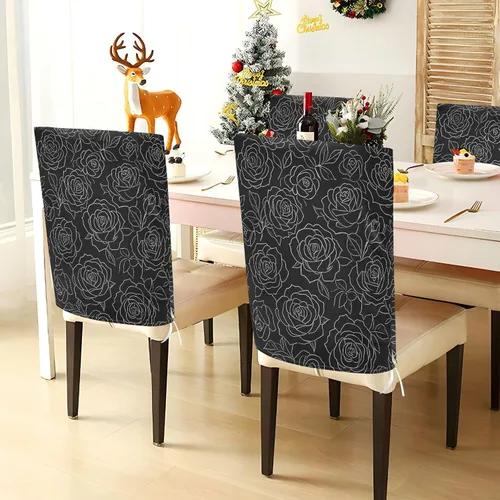 Vista 3 de White Rose Black Pattern Dorm Desk Chair Cover Soft for Classroom Set of 2 decoración Kitchen Chair Covers cubre sillas para comedor