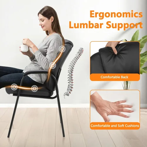 Vista 4 de CLATINA Silla de invitados negra con brazos, sillas de recepción de oficina para conferencias y sala de espera, silla ergonómica de cuero