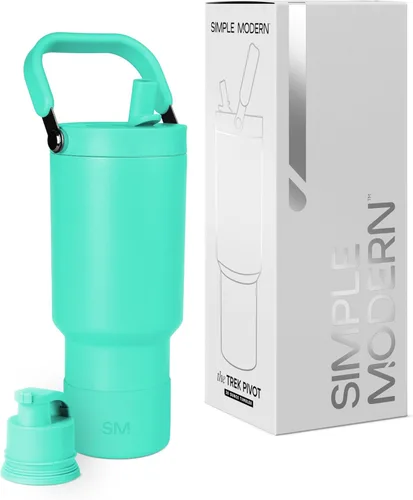 Vista 17 de Simple Modern Trek Pivot Vaso con pajita abatible de 30 oz con asa Botella de agua y protector Tapas intercambiables de pajita y para beber