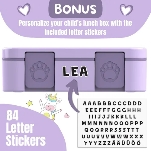 Vista 15 de BEARFOOT Lonchera infantil con compartimentos – Compacta y ligera A prueba de fugas, sin BPA, apta para lavavajillas Diseño dibujado a mano