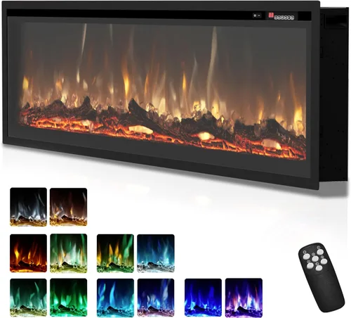 Vista 8 de EUHOMY - Chimenea eléctrica de 36 pulgadas para empotrar y colocar en la pared con color de llama ajustable, calentador de chimenea con control