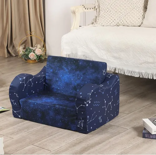 Vista 5 de MOMCAYWEX Sofá para niños, sofá de espuma abatible 2 en 1, silla plegable suave para juegos, azul