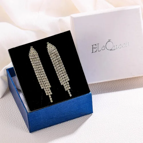 Vista 7 de EleQueen Austrian Crystal Chandelier Tassel Earrings Linear Drop Dangle Earrings for Women Wedding Bridal Party