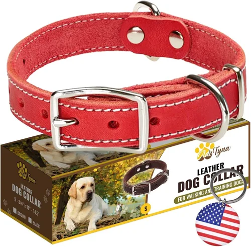 Vista 12 de ADITYNA Collar de cuero resistente para perros extra grandes, collar de cuero rojo suave y fuerte para razas XL
