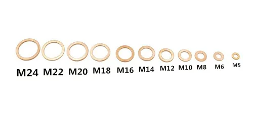 Vista 3 de Kit surtido de 250 arandelas de cobre de anillo plano, para M5 M6 M8 M10 M12 M14 M16 M18 M20 M22 M24 (11 tamaños)