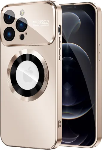 Vista 25 de MAKAVO Funda magnética para iPhone 12 Pro, compatible con MagSafe, protector de lente de cámara integrado, vista de logotipo, funda de teléfono a