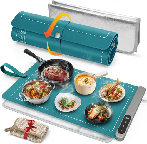 Vista 9 de FYY Tapete de calentamiento extra grande para alimentos con almohadilla resistente al calor, evita grietas en la encimera, mantiene la comida