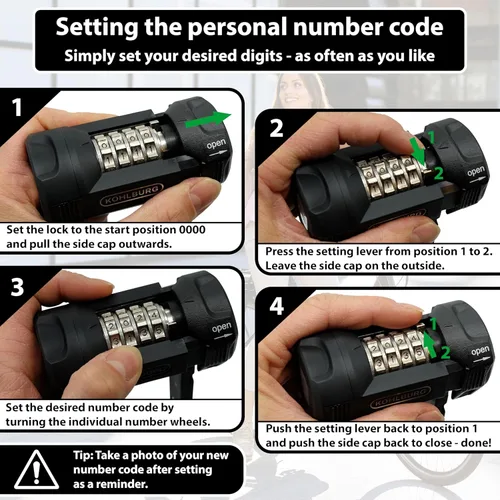 Vista 8 de KOHLBURG Cerradura plegable para bicicleta [43 pulgadas] a prueba de cortador de pernos con código de combinación de 4 dígitos y soporte, bloqueo
