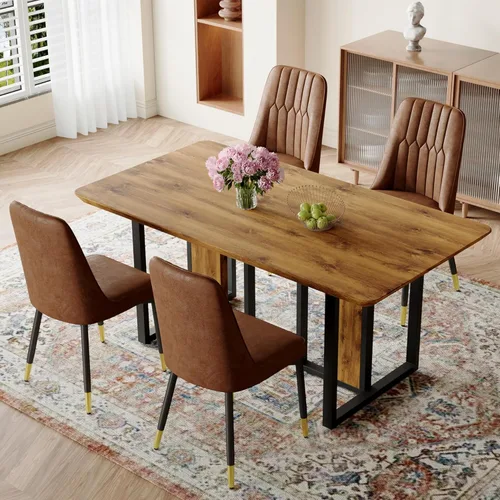Vista 39 de Juego de mesa de comedor MEMUY de 160 cm para 4 personas, juego de mesa de comedor blanco para 4, juego de mesa y sillas de comedor de mármol