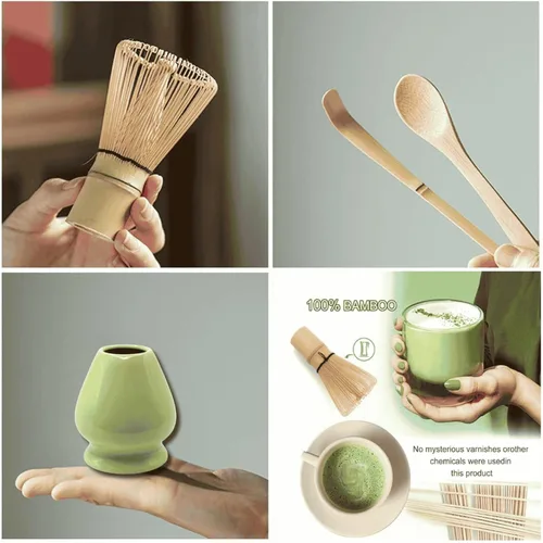 Vista 5 de Batidor y soporte de matcha, Chasen, juego y soporte de batidor de matcha, cuchara de té, cuchara, herramientas tradicionales japonesas para batir