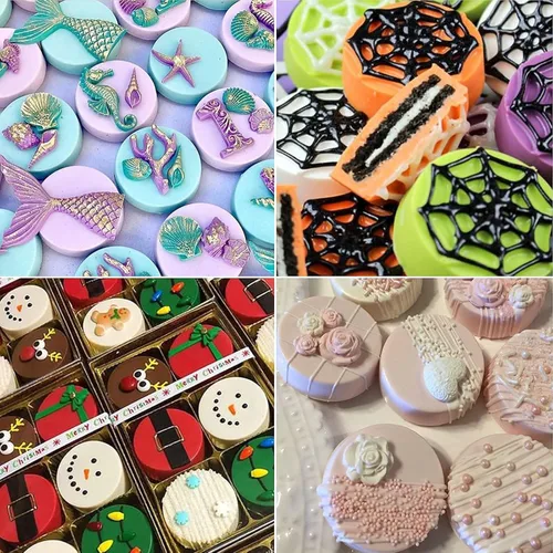 Vista 5 de Juego de 2 moldes redondos de silicona de 2 pulgadas (24 cavidades) cilíndricos cubiertos de chocolate Oreo para galletas y pasteles para dulces