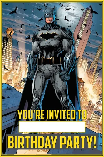 Vista 2 de Juego de 20 tarjetas y sobres de invitación de cumpleaños con temática de héroe de caballero de las sombras, livianos (7.41 onzas), estilo postal