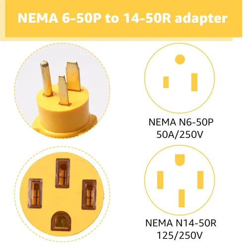 Vista 2 de NEMA 6-50P a 14-50R Adaptador de cargador EV, 250V 50 Amp 3 clavijas enchufe de soldadura a 4 clavijas conector de carga, compatible con cable