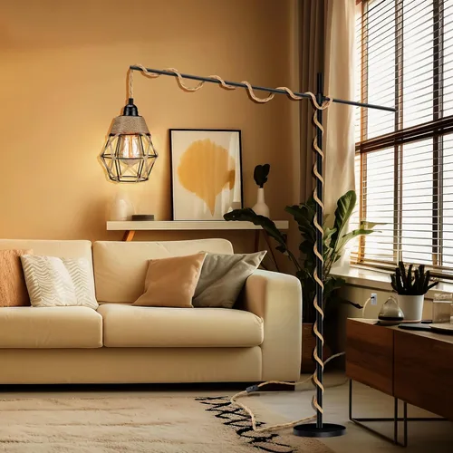 Vista 2 de Lámpara colgante enchufable, lámpara colgante industrial con cable de enchufe, interruptor de encendido/apagado de cuerda de cáñamo, lámpara