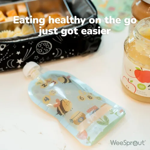 Vista 4 de WeeSprout Bolsas de comida reutilizables con doble cremallera, perfectas para bebés y niños pequeños, aptas para congelador y lavavajillas