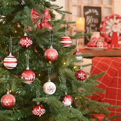 Vista 2 de Valery Madelyn Juego de adornos de Navidad para árbol de Navidad, 16 unidades, adornos de bolas de Navidad inastillables de color rojo y blanco a
