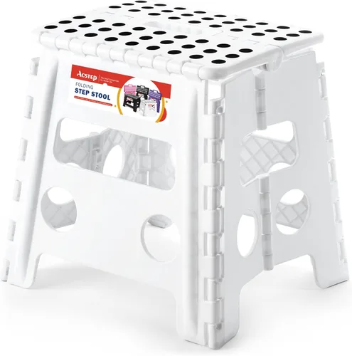 Vista 12 de ACSTEP Taburete plegable de 9 pulgadas, capacidad de 300 libras, taburete antideslizante con asa, taburetes plegables de plástico para niños, Negro