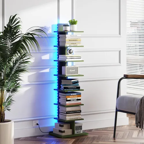 Vista 71 de TUTOTAK Estantería estrecha, estantería de 6 niveles, estante de libros con espaldera para espacios pequeños, estante de esquina de pie para sala
