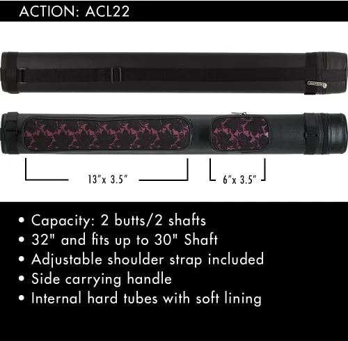 Vista 3 de Action ACL22 - Estuche para taco de piscina de encaje duro de 2 x 2 Negro con encaje rosa