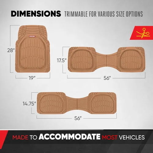 Vista 5 de Motor Trend Original FlexTough Beige Rubber Car Floor Mats for 3 Row Vehicles, Front & Rear 2nd Row Deep Dish All Weather Automotive Heavy Duty Trim
