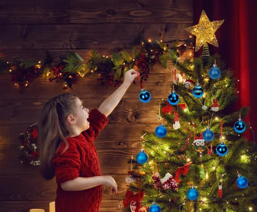 Vista 4 de Adornos de Navidad azules de 1.57 pulgadas para árbol de Navidad, 36 piezas de mini esferas inastillables, decoraciones de árbol de Navidad