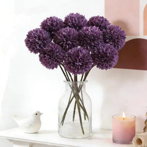 Vista 13 de Mini flores artificiales de crisantemo, 10 tallos de pompón sintético para arreglos de jarrón, decoración del hogar (beige)