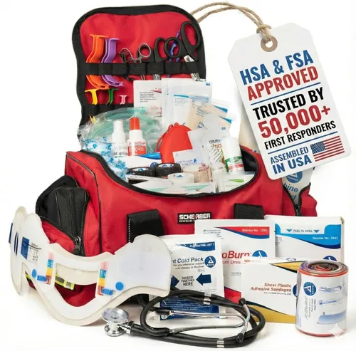Vista 10 de Scherber First Responder - Kit de trauma profesional grande, aprobado por HSA/FSA, bolsa reflectante con 8 bolsillos y compartimentos con cremallera