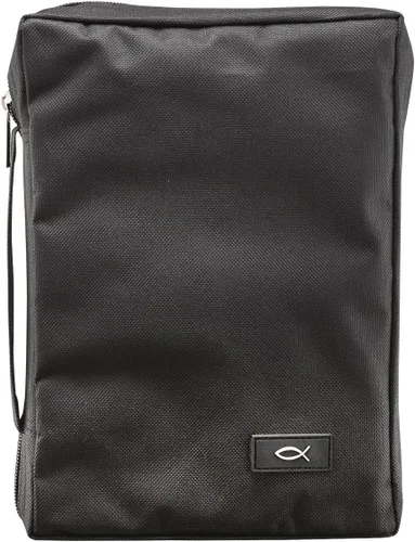 Vista 29 de Christian Art Gifts Funda bíblica para hombre/mujer, pez Jesús, lienzo negro, XS