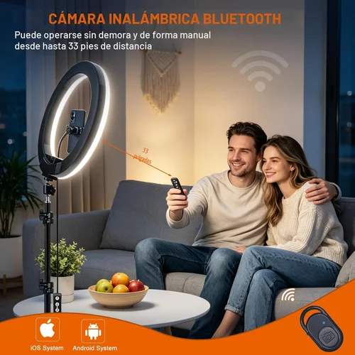 Vista 4 de Anillo de luz para selfie de 10 pulgadas con trípode de 73 pulgadas y 1 soporte para teléfono, luz LED para cámara con 48 modos de colores RGB