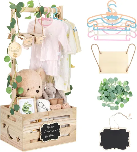 Armario de madera para baby shower con asa ajustable y guirnalda, cesta grande personalizada para baby shower, caja de almacenamiento, regalos de