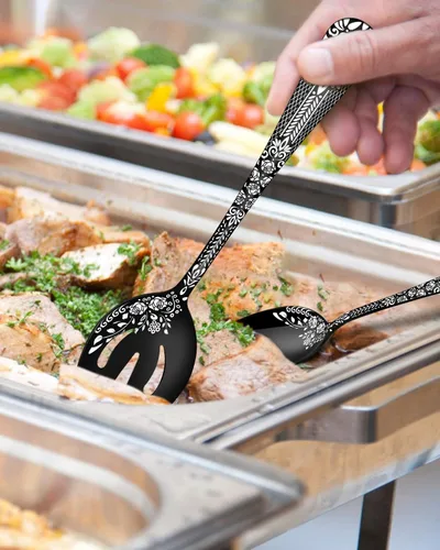Vista 7 de EUIRIO Juego de 5 utensilios de servir, incluye cuchara grande para servir ranurada, tenedor, cuchara de azúcar y cuchillo de mantequilla, juego