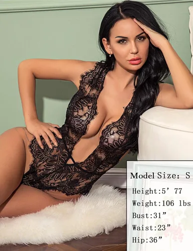 Vista 4 de Avidlove - Bodybaby doll de encaje de una pieza para mujer, con escote en V profundo Lencería sexy