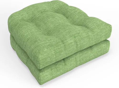 Vista 12 de Pillow Perfect Cojín sólido para asiento de silla de mimbre para interiores y exteriores, 19 x 19 pulgadas, verde salpicadura Evergreen, 2