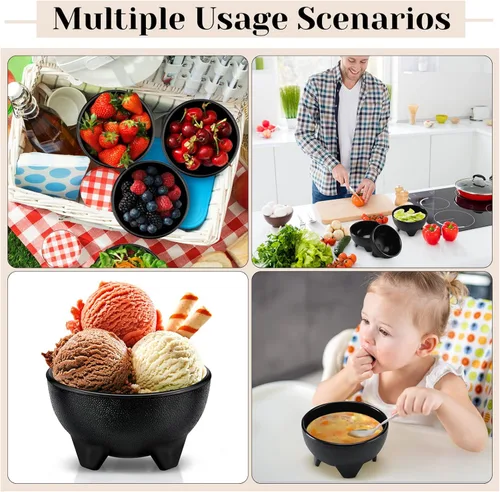 Vista 6 de Zubebe Juego de 48 cuencos de salsa negra de 13.5 onzas, plato de molcajete mexicano de guacamole de 4.9 pulgadas de diámetro, cuencos de plástico