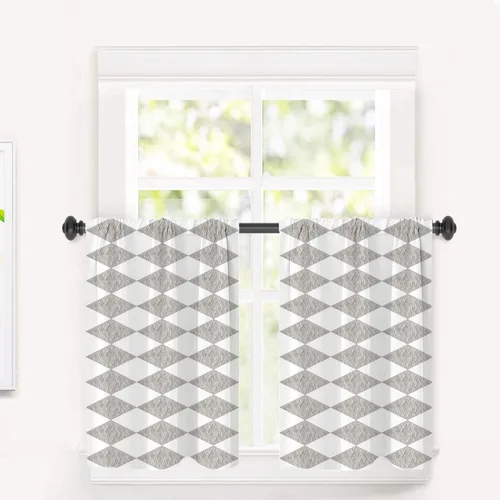 Vista 140 de Cortinas opacas de mármol abstracto blanco y gris para ventanas, cenefas opacas de poliéster multicapa para cocina, paquete de 2 unidades, 26 x 24