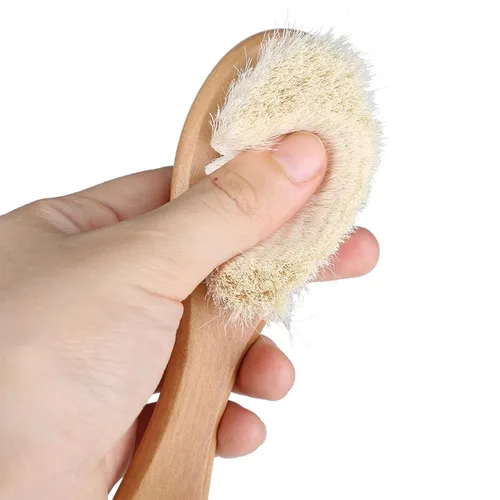 Vista 9 de AYNEFY Cepillo de pelo de bebé, mango de madera, pelo de cabra suave, peine de masaje para recién nacidos, cepillo de madera para la salud del cuero