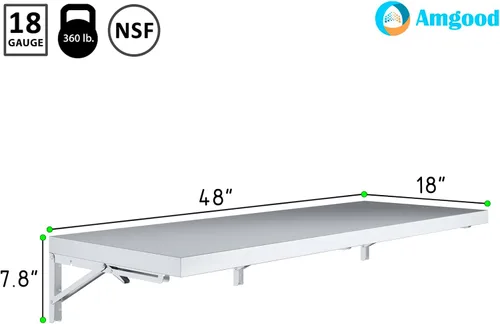 Vista 3 de AmGood Estante de pared plegable de acero inoxidable de 18 pulgadas x 48 pulgadas NSF Soporte de concesión, camión de comida, cocina