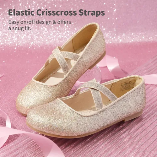 Vista 4 de DREAM PAIRS Zapatos de vestir de bailarina para niñas, zapatos planos Mary Jane
